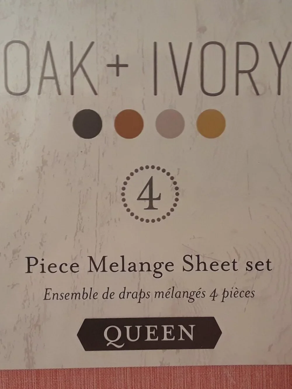 Oak + Ivory Queen Sheet Set 4-Pc Melange Peachy/Pink Microfiber NWT Bedding